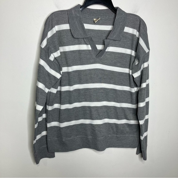 Better unsaid gray & white striped collared sweater women’s size large business - Picture 2 of 7